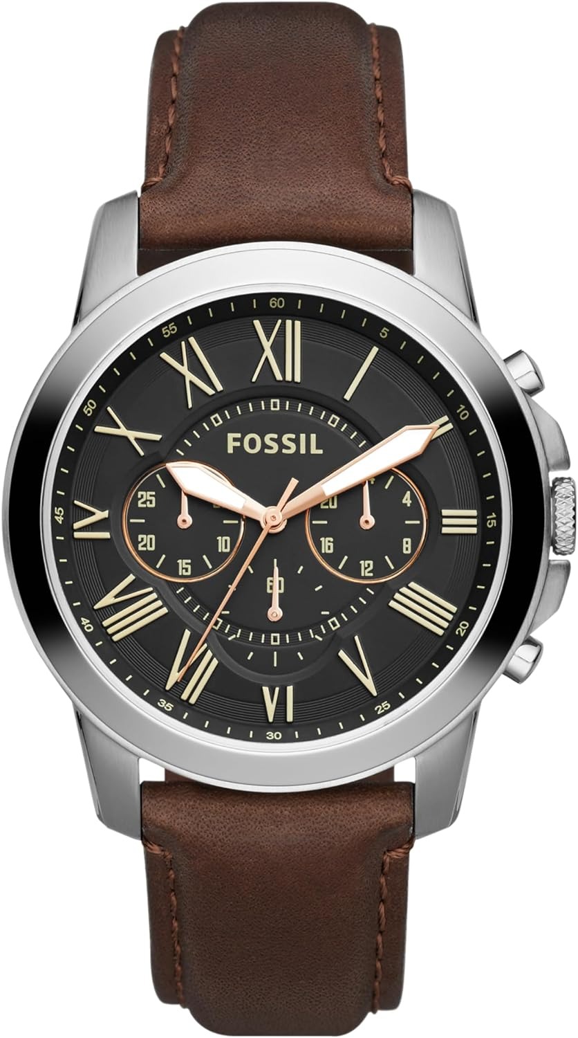 Fossil Men's Grant Quartz Stainless Steel and Leather Chronograph Watch