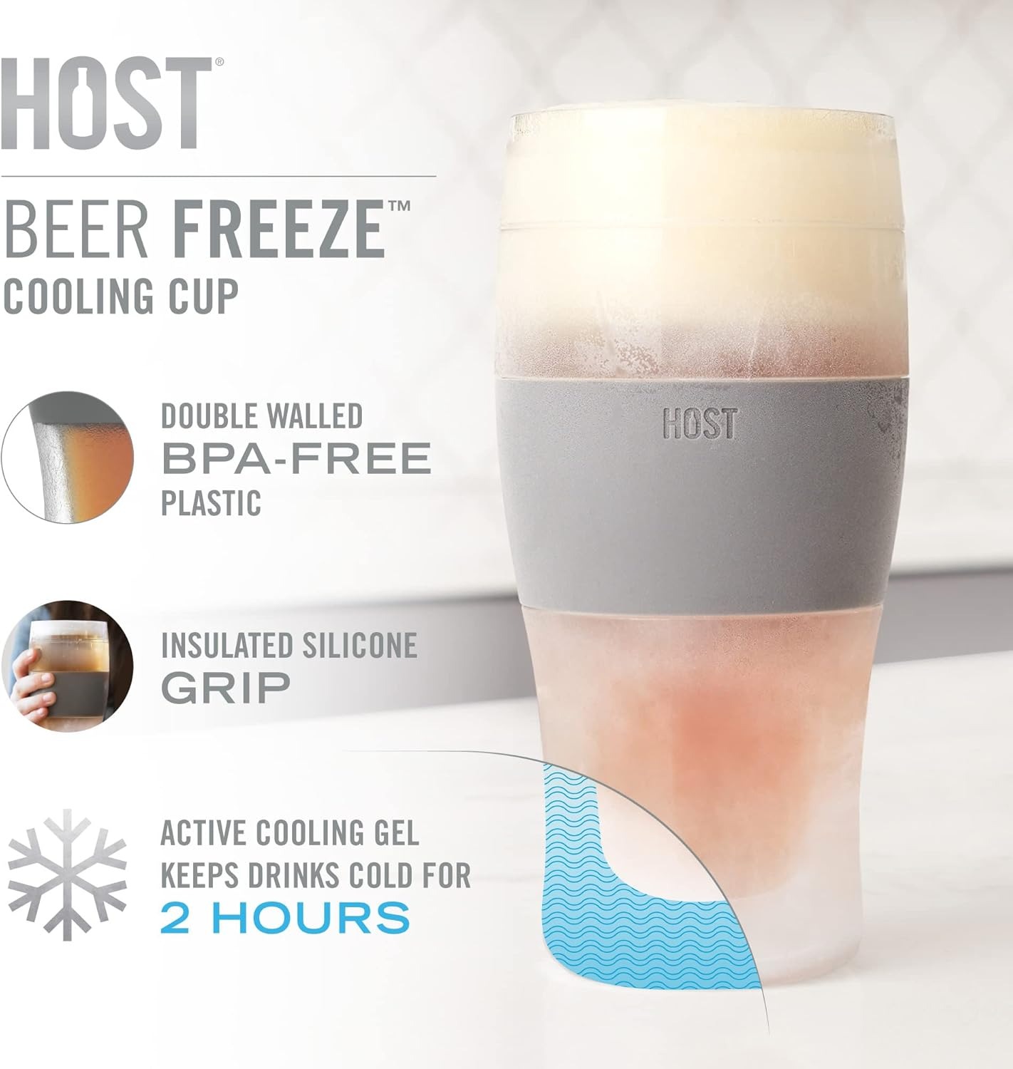 Host FREEZE Beer Glasses, 16oz, Freezable Pint Glasses