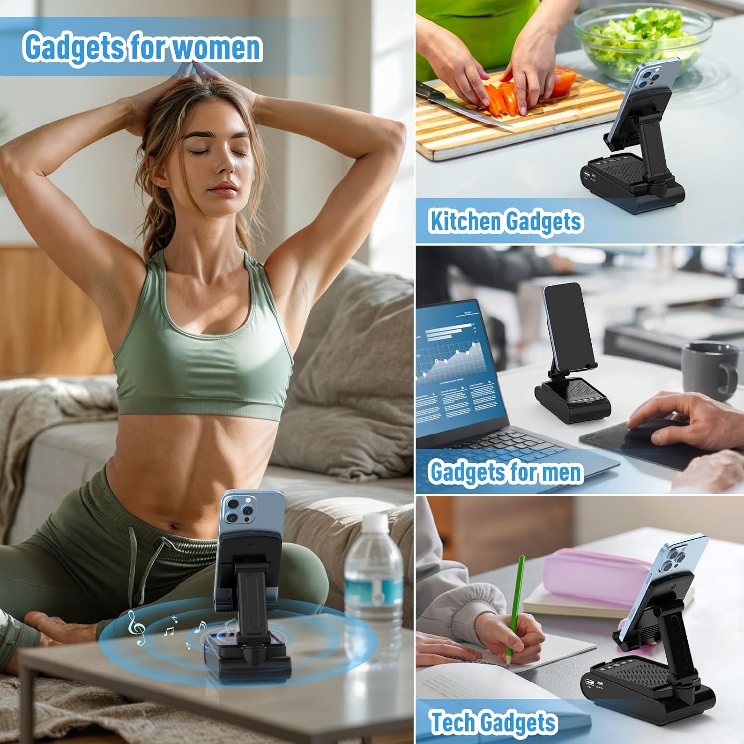 Gifts for Men, Cell Phone Stand with Wireless Bluetooth Speaker - Image 5