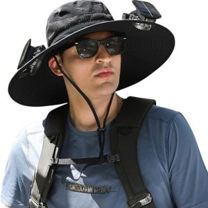 Outdoor Wide Brim Sun Hat with 2 Solar Fan