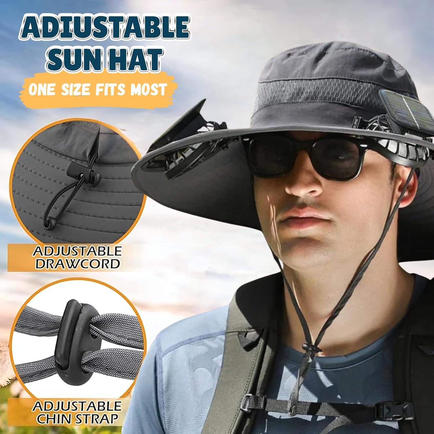 Outdoor Wide Brim Sun Hat with 2 Solar Fan - Image 7