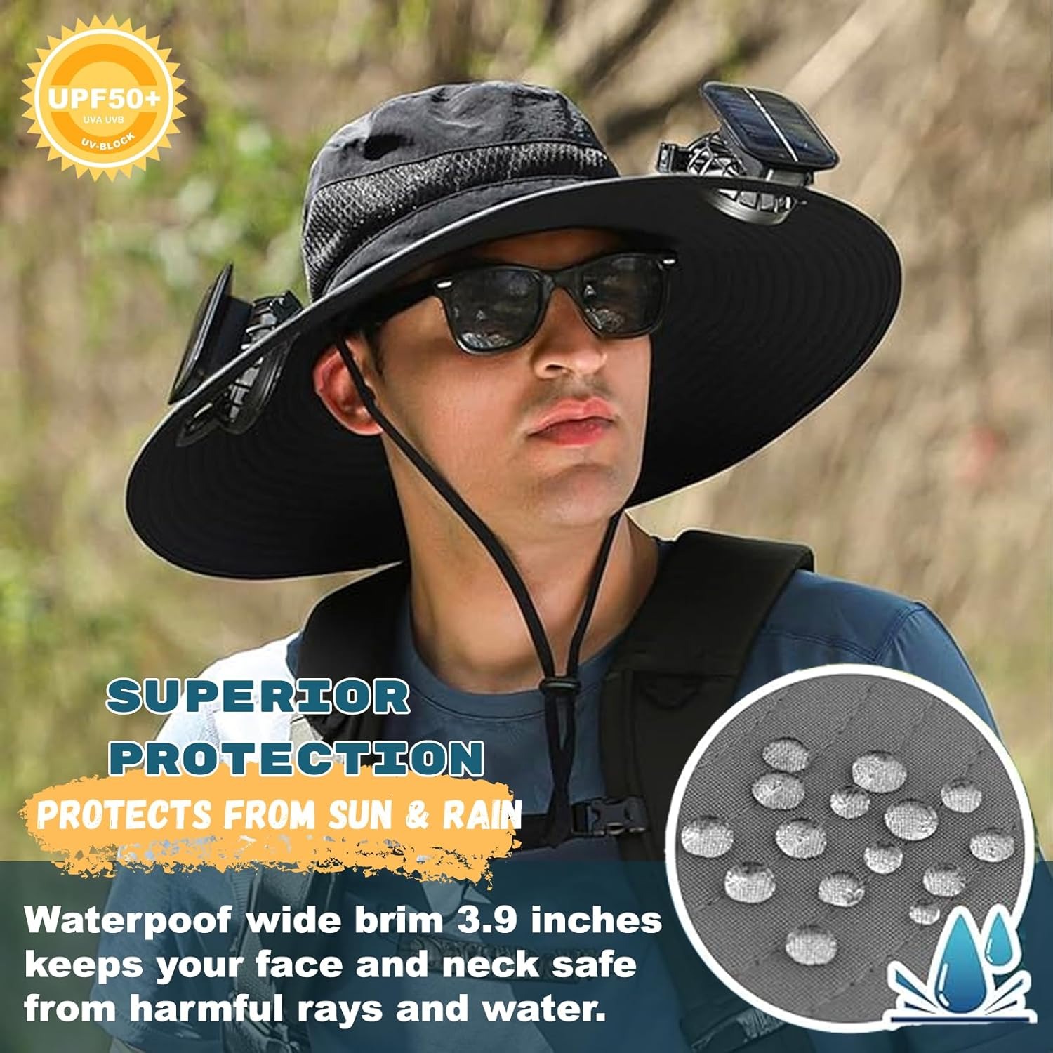 Outdoor Wide Brim Sun Hat with 2 Solar Fan - Image 8