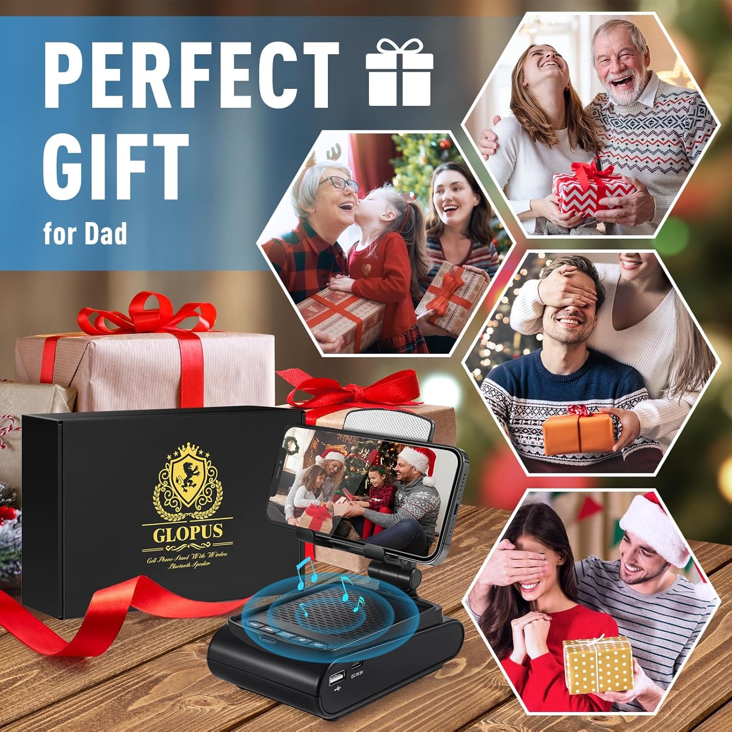 Gifts for Men, Cell Phone Stand with Wireless Bluetooth Speaker - Image 2