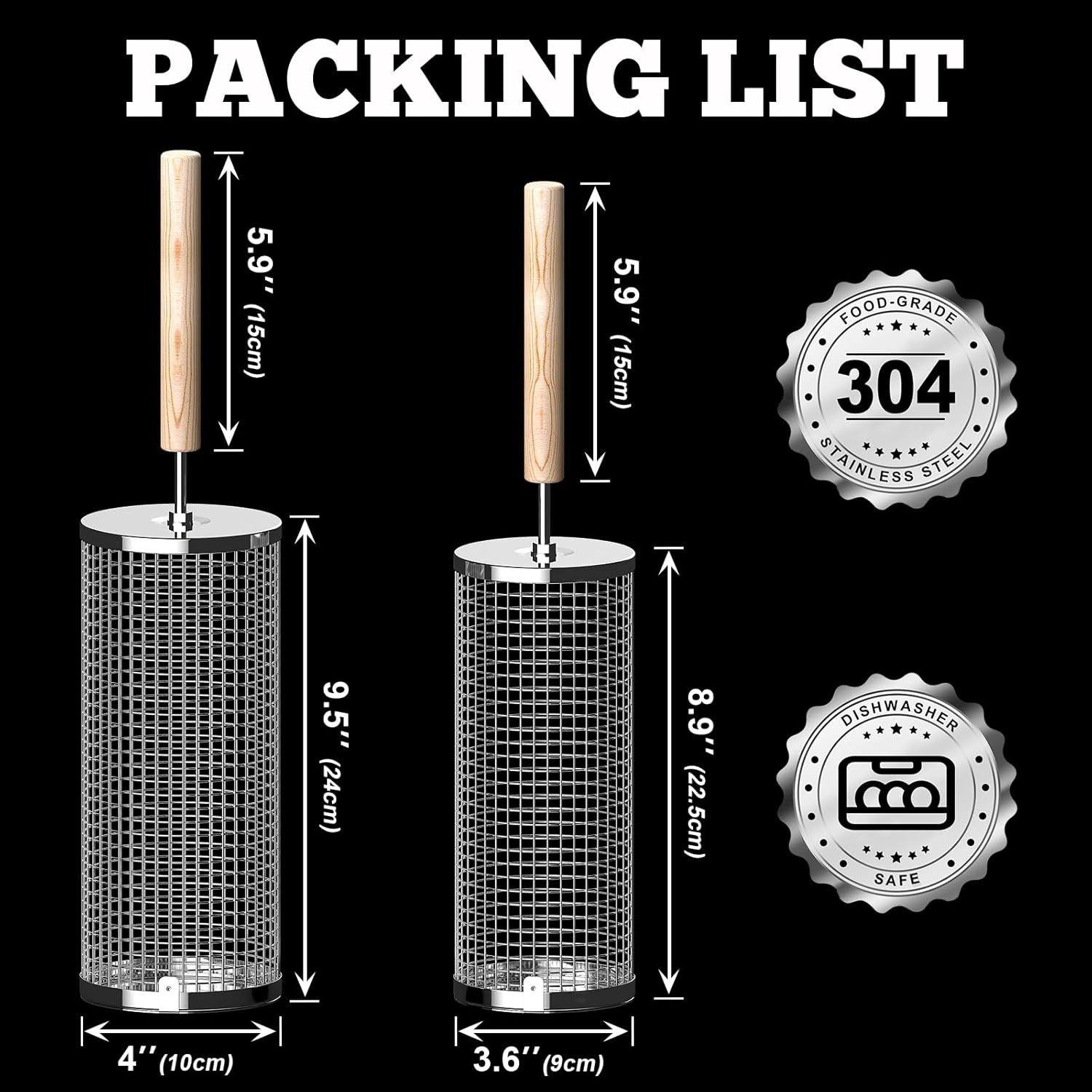 Nesting Grill Baskets with Wooden Handle