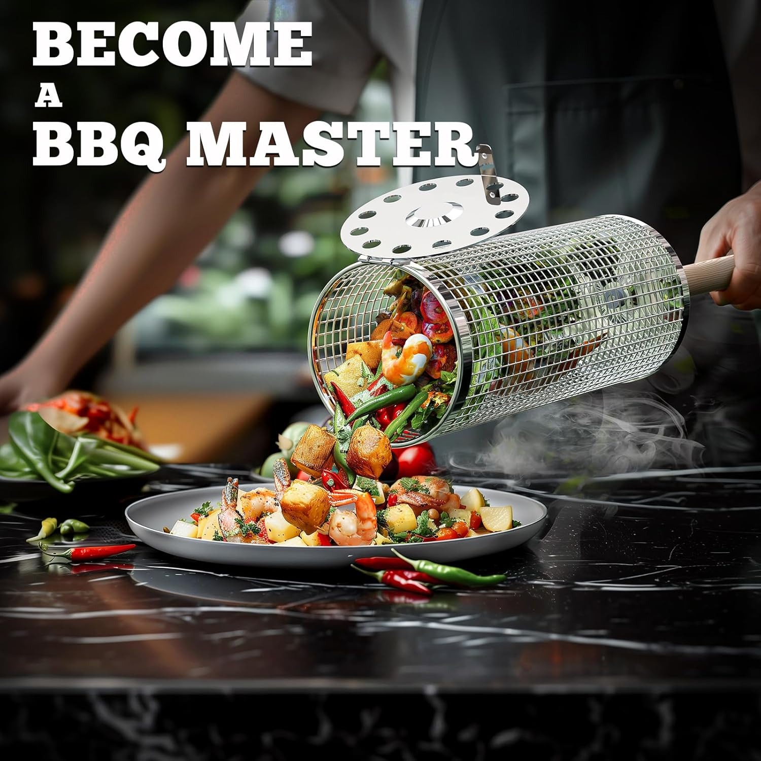 Nesting Grill Baskets with Wooden Handle